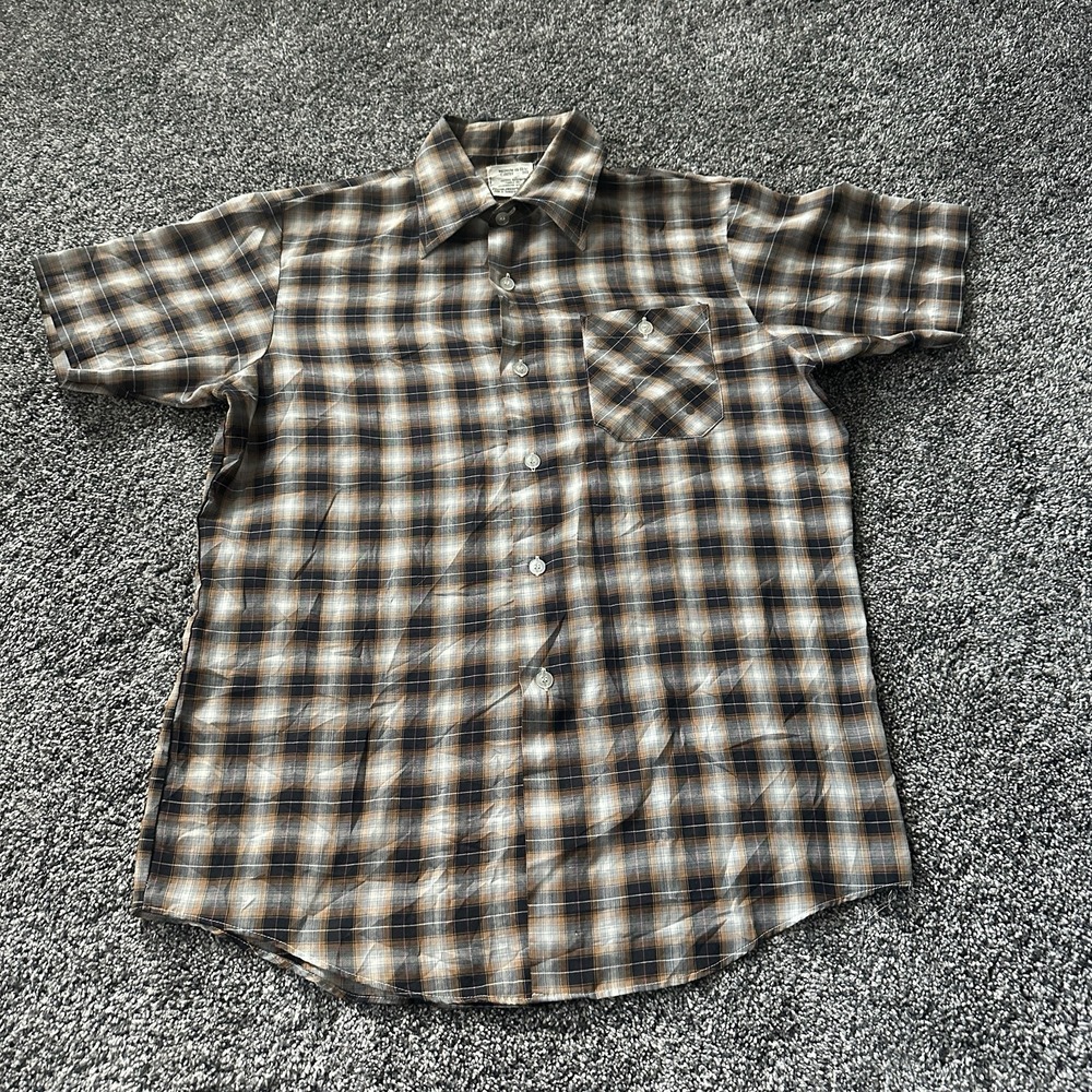 Vintage Sears Roebuck Shirt Men M Shadow Plaid Short‎ Sleeve Perma Prest 70s